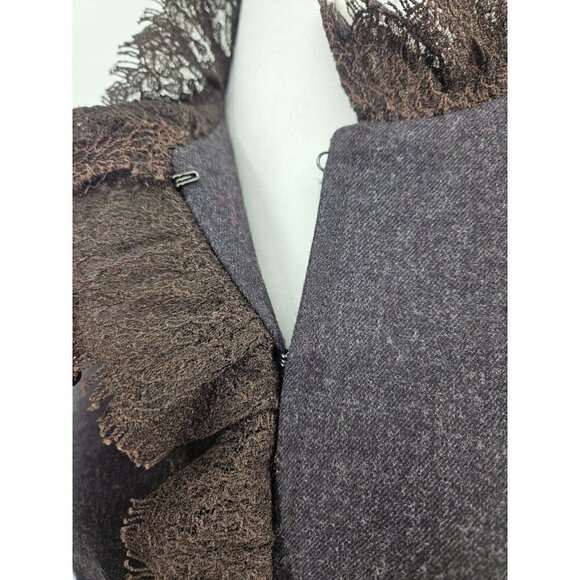 Rebecca Taylor Wool Duster Coat Womens 4 Long Brown Jacket Lace Tie Front - Picture 6 of 10